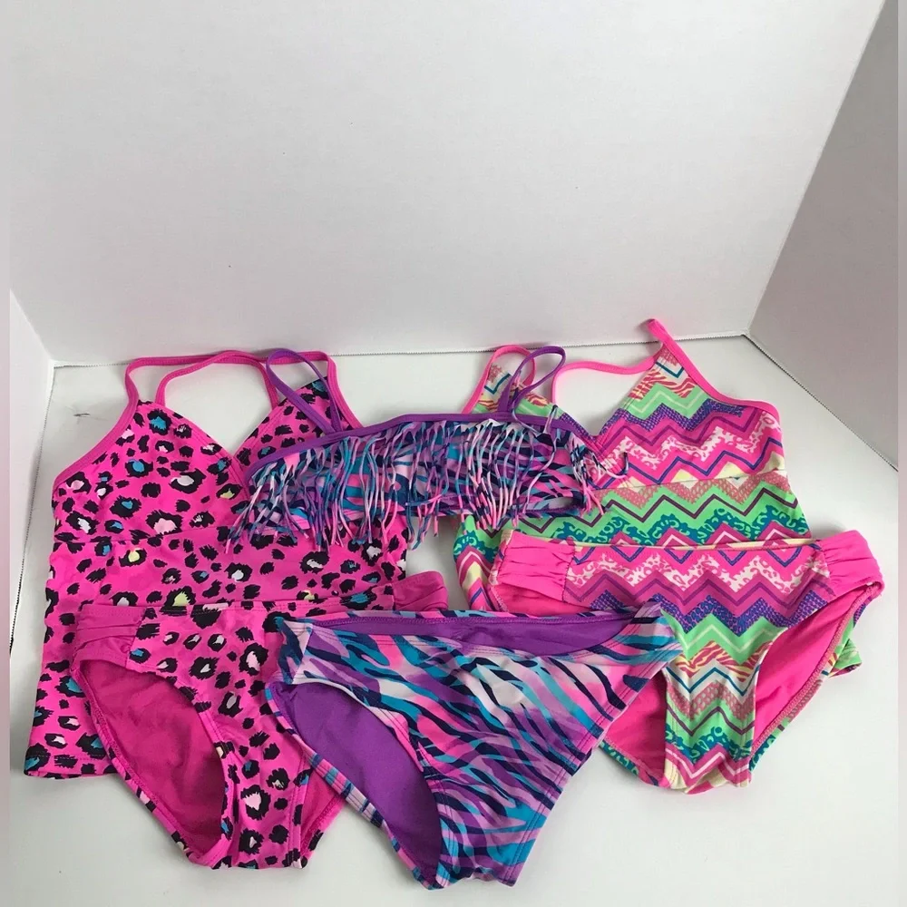 Justice Y2K Floral Geometric Tankini Bikini Set Lot of 3 Girls Size 7/8 Beach